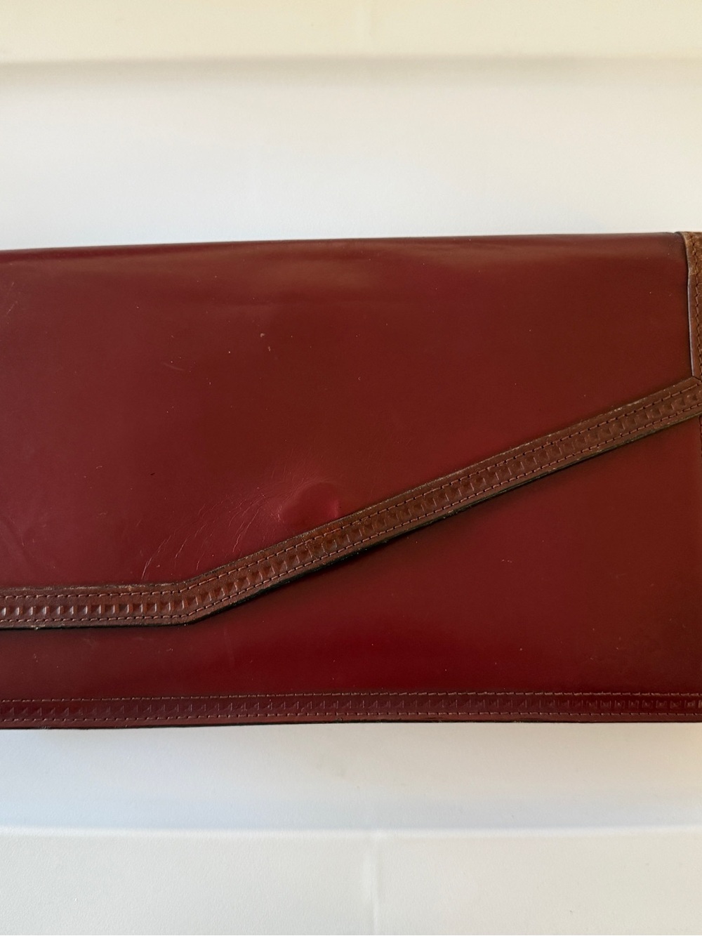 Vintage Leather Envelope Clutch - Burgundy Brown